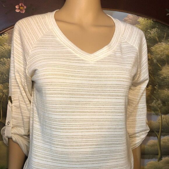 Ellen Tracy White/Gold 3/4 Sleeve Top-XS - Picture 2 of 6